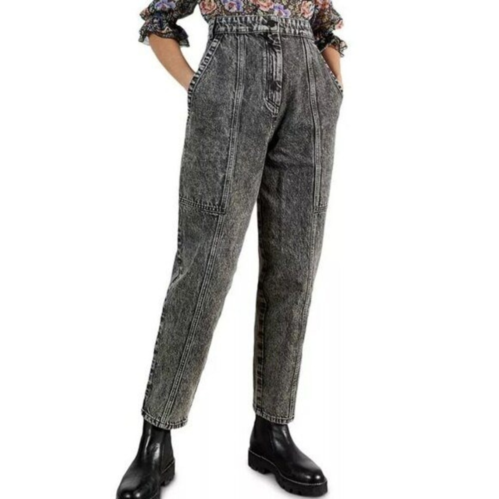 NWT Ted Baker Kelliey Grey Acid Wash Peg Leg Jeans -‎ Size 32 (US 12)